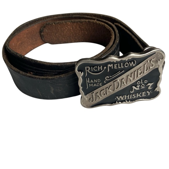 Vintage Leather Belt Jack Daniels Buckle Medium - Picture 1 of 4